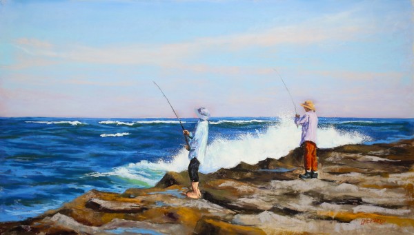 Life on LBI - Fishing on the Jetty by Renee Leopardi