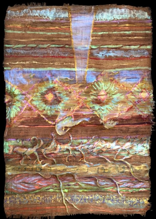 Imagining Fragment of Lost Glyph from Xochichalco Pyramids #1, Textile by Gilah Yelin Hirsch