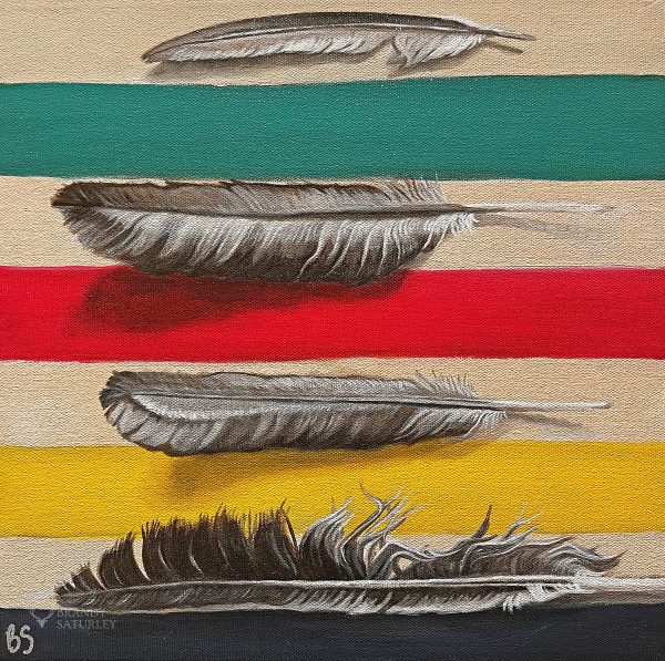 Feathers Over Blanket by Brandy Saturley