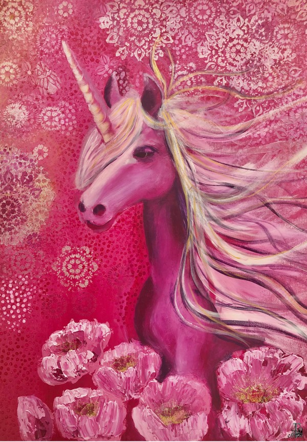 ‘Peony Rose” unicorn canvas prints