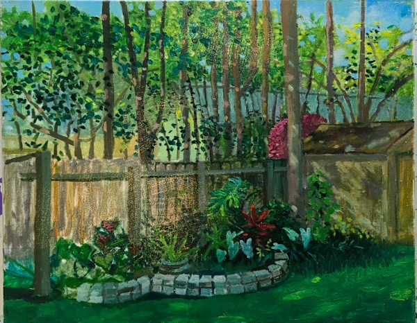 Light on Trees in Backyard by Joe Roache