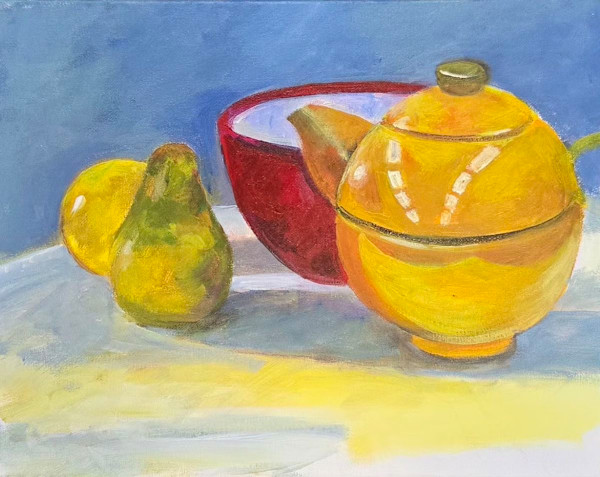 Yelling w Pot Red Bowl by Joe Roache