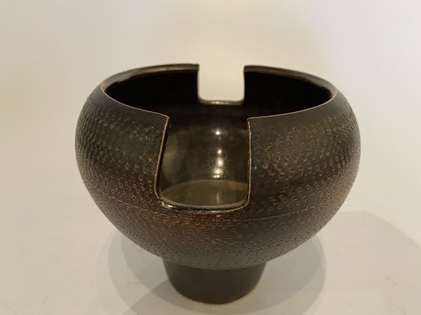 Textured black and brown ikebana vase