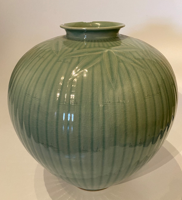 Large celadon ceramic ikebana vase