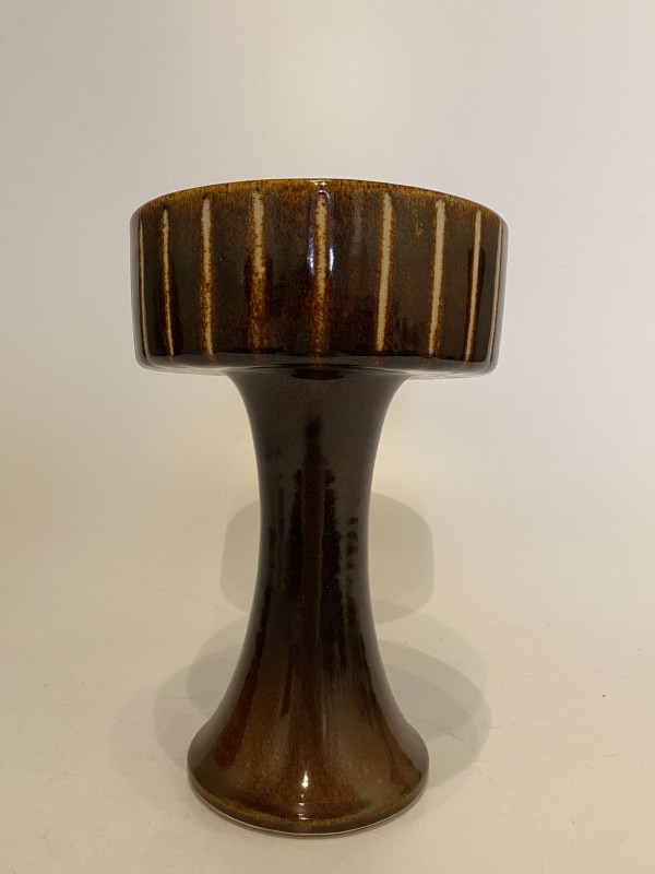Brown incised ceramic ikebana vase
