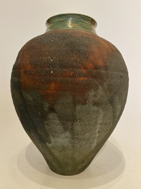 Large raku ware ikebana vase