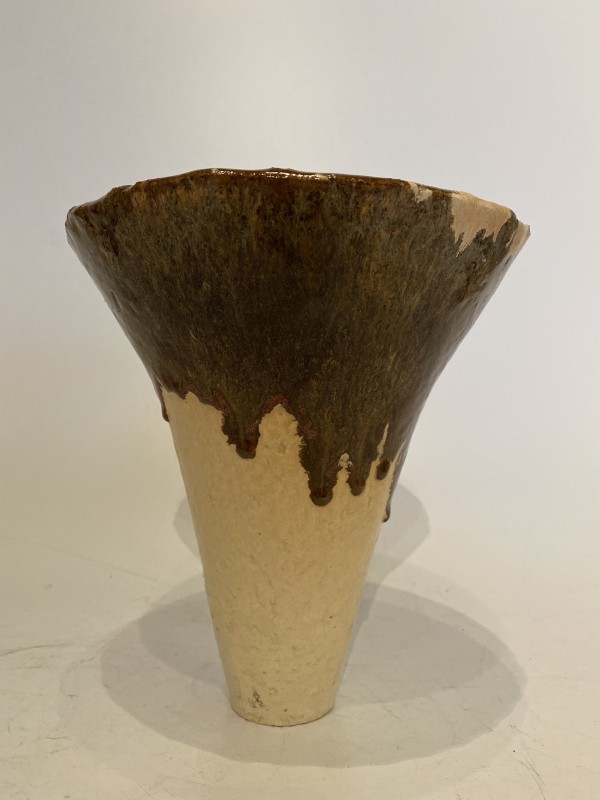 Brown and tan ceramic ikebana vase