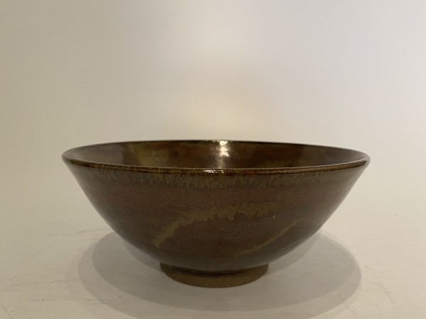 Brown, round ikebana vase by Jody Saito