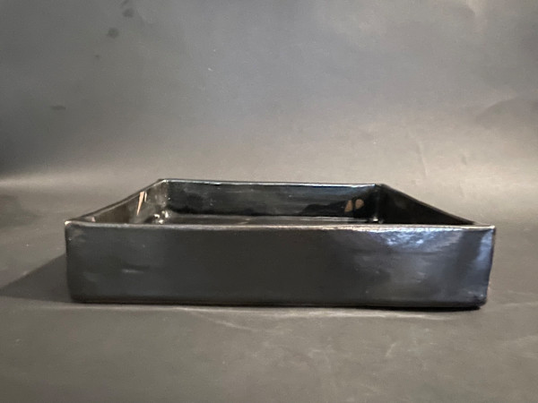 Rectangular black ceramic ikebana vase by Ping Wei