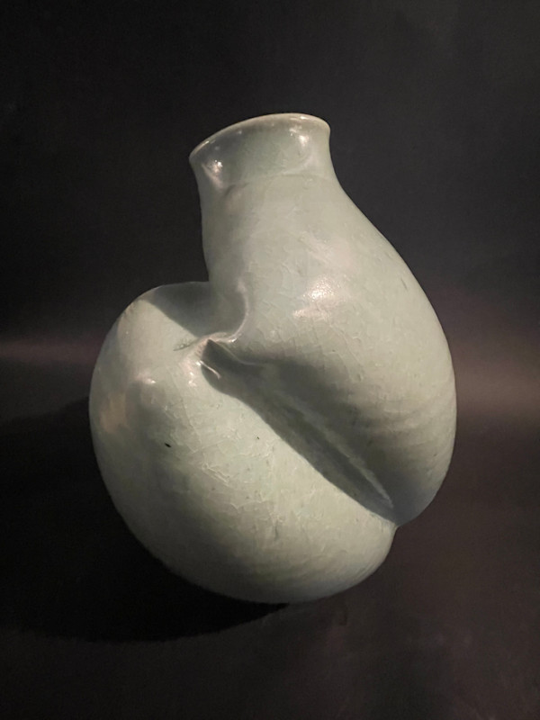 Large celadon ceramic ikebana vase