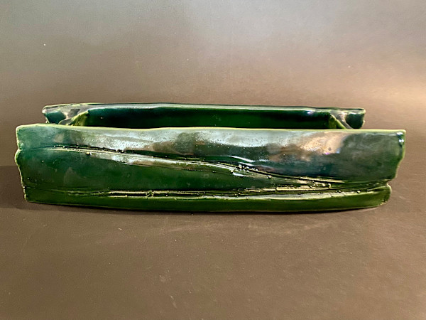 Green rectangular ceramic ikebana vase