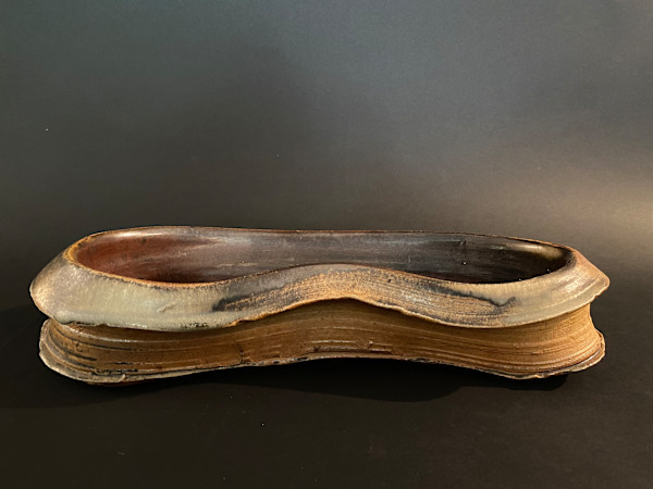 Shallow ceramic ikebana vase by Curt Brill