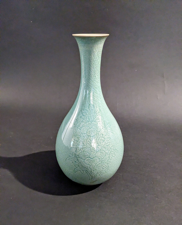 Small celadon ceramic ikebana vase