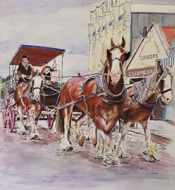 Horse Drawn Carriage on a Town Street by Christine Davis