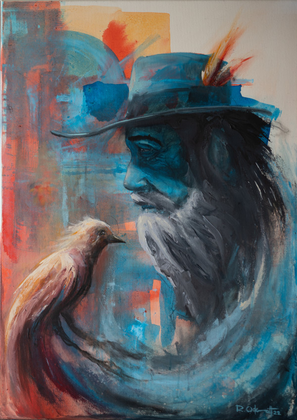 Alter Mann mit Hut hat einen Vogel by Ron Odermatt