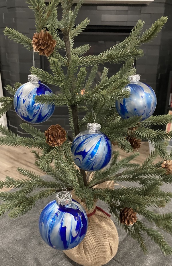 Holiday Ornaments, Round - Blue & Silver by Helen Renfrew