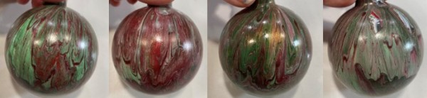 Commission: Green, white, burgundy, gold 3" ornaments by Helen Renfrew