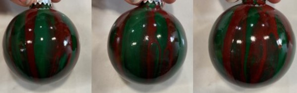 Commission: Green and Burgundy 3" ornaments by Helen Renfrew