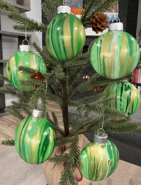 Holiday Ornament Disks - Green, Gold & White by Helen Renfrew