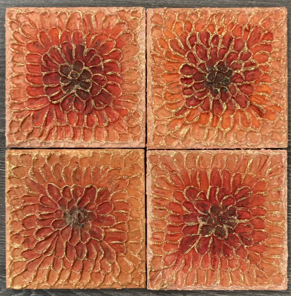 Gilded - Poppy-colored flower tiles by Helen Renfrew