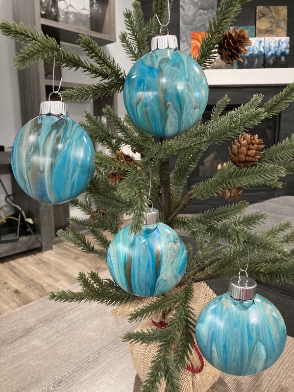 Holiday Ornament Disks - Teal, Blue & Bronze by Helen Renfrew