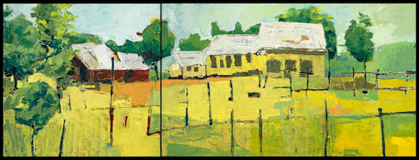 Barns and Out Buildings diptych by D Hake Brinckerhoff