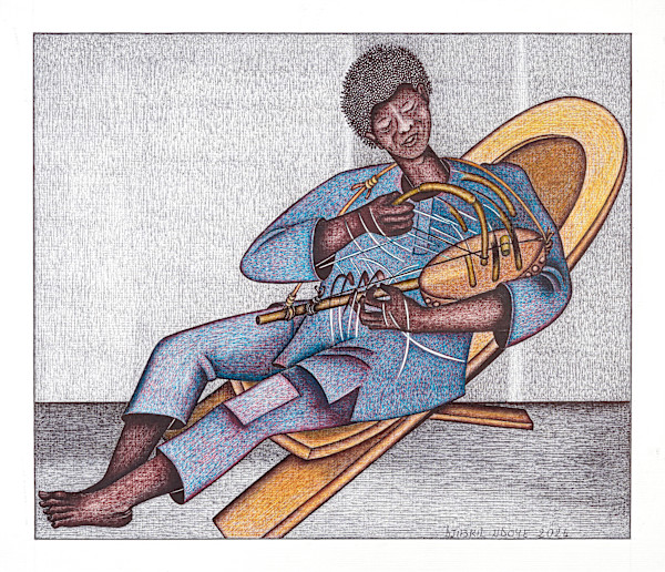 Riity Player Sitting on a Traditional Wood Carved Chair by Djibril N'Doye