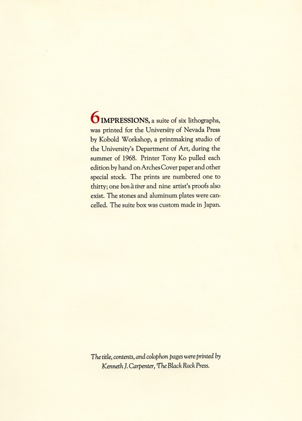 6 Impressions (Colophon Page) by Kenneth J. Carpenter