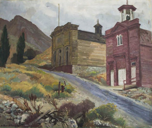Untitled (Red Building and Yellow Building, Virginia City) by Sheldon Pennoyer