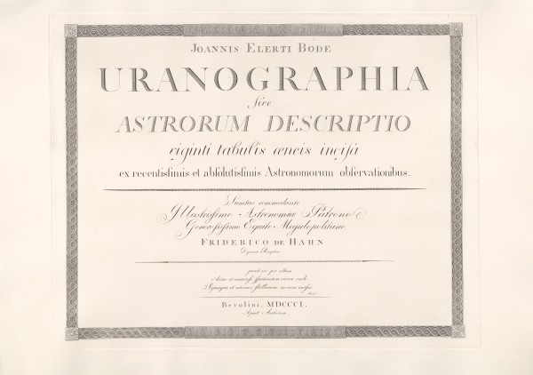 Colophon Uranographia 1801 Astroum by Johann Elert Bode