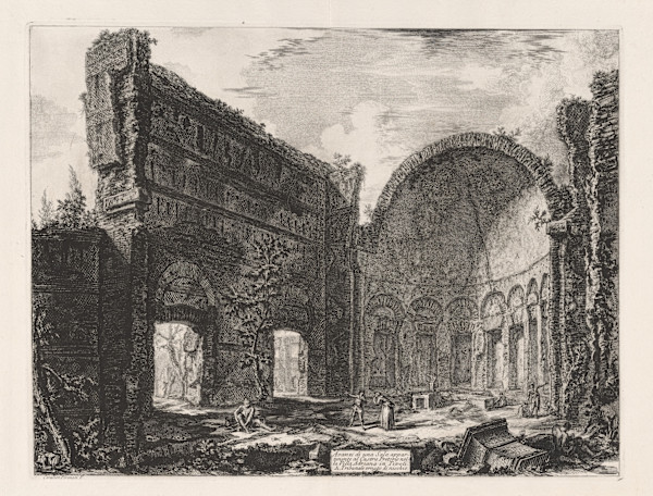 Avanzi di una Sala appartenente al Castro Pretorio nella Villa Adriana in Tivoli, (Ruin in Hadrian's villa (called Sala dei Filosofi)) by Giovanni Battista Piranesi, Image 1.