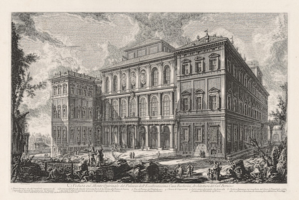 Veduta Sul Monte Quirinale del Palazzo dell'Eccellentissima Casa Barberini (View of the Palazzo Barberini on the Quirinal) by Giovanni Battista Piranesi, Image 1.