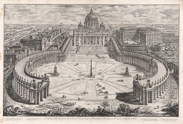 Veduta dell'insigne Basilica Vaticana coll'ampio Portico, e Piazza adjacente (View of the Vatican basilica with its spacious portico and its piazza) by Giovanni Battista Piranesi, Image 1.