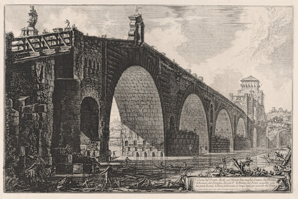 Veduta del Ponte Molle sul Tevere due miglia lontan da Roma (View of the Ponte Molle two miles outside Rome) by Giovanni Battista Piranesi, Image 1.