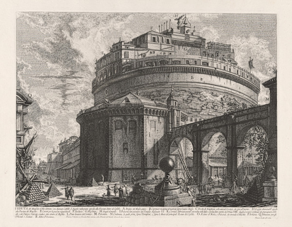 Veduta del Mausoleo d'Elio Adriano (ora chiamato Castello S. Angelo) nella parte opposta..., by Giovanni Battista Piranesi, Image 1.