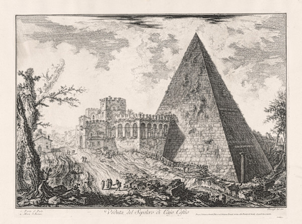 Veduta del Sepolcro di Cajo Cestio (View of the pyramid of Gaius Cestius) by Giovanni Battista Piranesi, Image 1.