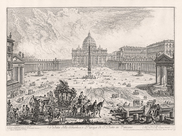Veduta della Basilica, e Piazza di S. Pietro in Vaticano (St. Peter's and the piazza of St. Peter's) by Giovanni Battista Piranesi, Image 1.