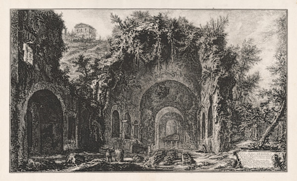 Veduta della fonte e delle Spelonche d'Egeria fuor della porta Capena or di S. Seb. (The fountain and grotto of Egeria outside the Porta Capena) by Giovanni Battista Piranesi, Image 1.
