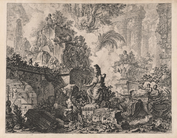 Frontespizio: Capriccio di rovine con statua di Minerva (Frontispiece: Fantasy of ruins with a statue of Minerva) by Giovanni Battista Piranesi, Image 1.