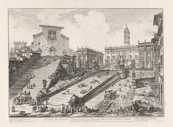 Veduta del Romano Campidoglio con Scalinata che va'alla Chiesa d'Araceli (The Capitoline Hill with the steps to S. Maria in Aracoeli) by Giovanni Battista Piranesi, Image 1.