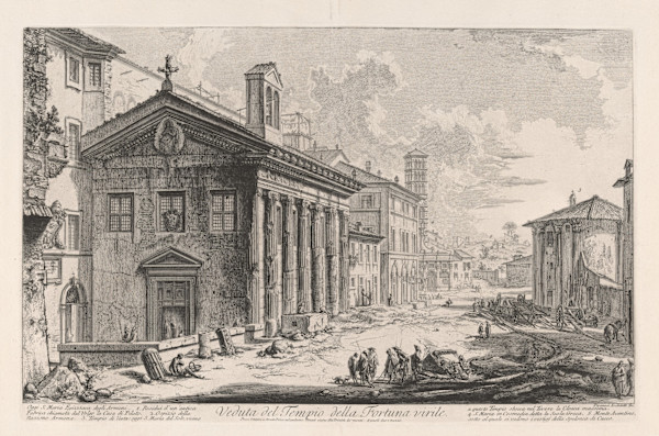 Veduta del Tempio della Fortuna virile. Oggi S. Maria Egizziaca degli Armeni (Temple of Fortuna Virilis, now S. Maria Egiziaca) by Giovanni Battista Piranesi, Image 1.
