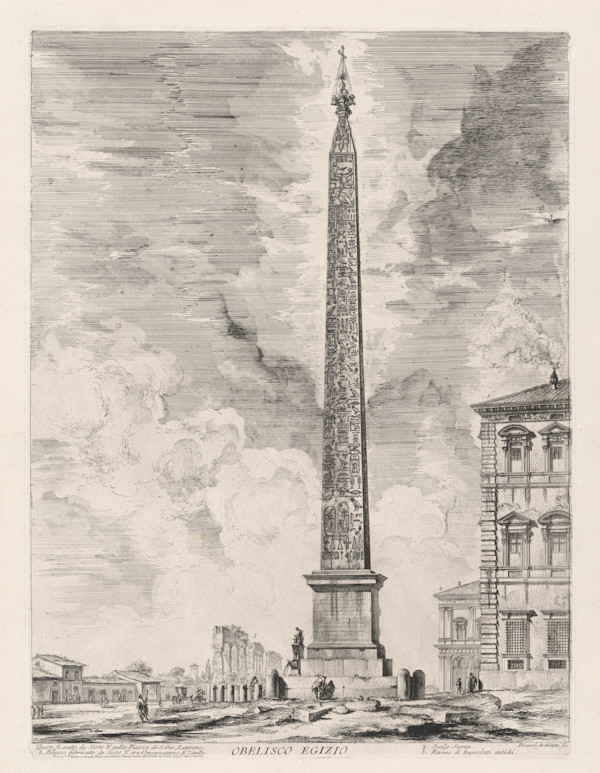 Obelisco Egizio. Questo fu eretto da Sisto V. nella Piazza di S. Gio. Laterano (Egyptian obelisk erected by Pope Sixtus V) by Giovanni Battista Piranesi, Image 1.