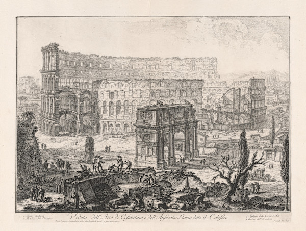 View of the arch of Constantine and the Colosseum (Veduta dell'Arco di Costantino, e dell'Anfiteatro Flavio detto il Colosseo) by Giovanni Battista Piranesi, Image 1.