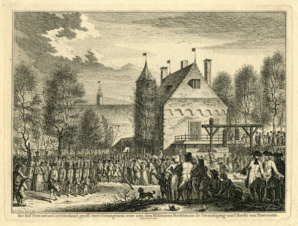 Transfer of two prisoners to the military court, 1753 by Simon Fokke