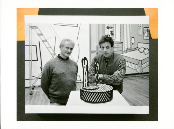 Roy Lichtenstein and Philip Glass in Lichtenstein's studio, 1991 by Victor Landweber