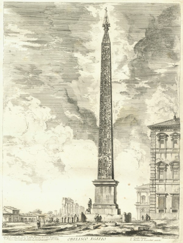 Obelisco Egizio. Questo fu eretto da Sisto V. nella Piazza di S. Gio. Laterano (Egyptian obelisk erected by Pope Sixtus V) by Giovanni Battista Piranesi