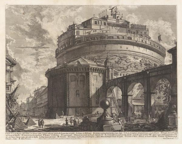 Veduta del Mausoleo d'Elio Adriano (ora chiamato Castello S. Angelo) nella parte opposta..., by Giovanni Battista Piranesi