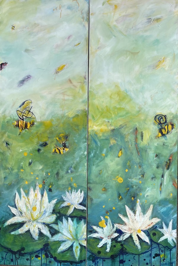 Lotus bees by Wendy Bache