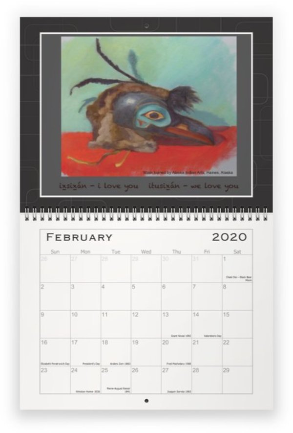 2020 Calendar - February / painting title: Raven Mask by Barbara Craver
