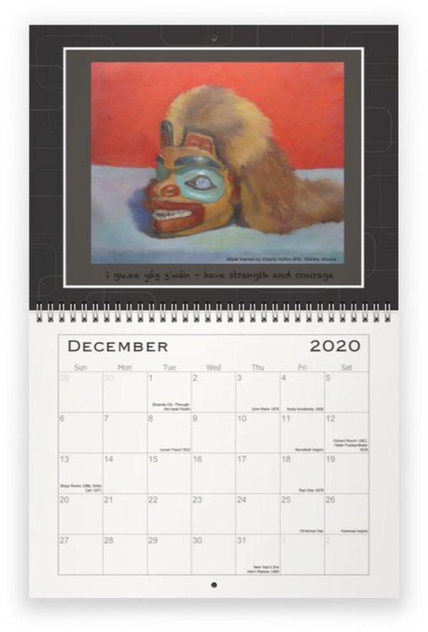 2020 Calendar - December / painting title: / Bear Mask by Barbara Craver